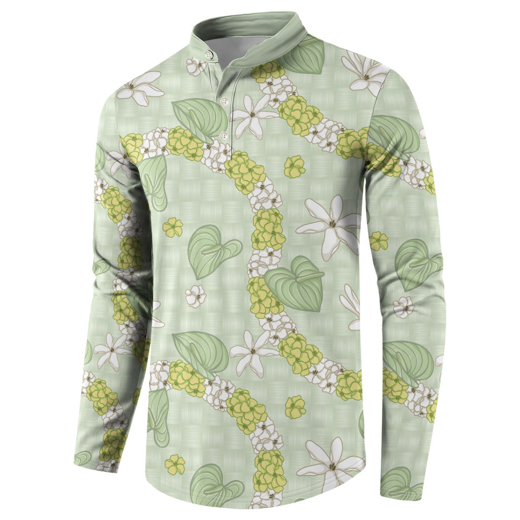 Hawaii Anthurium Tiare Pikake Lei Button Sweatshirt Sage Green Lauhala Art Pattern LT01 - Polynesian Pride