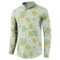 Hawaii Anthurium Tiare Pikake Lei Button Sweatshirt Sage Green Lauhala Art Pattern LT01 - Polynesian Pride