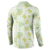 Hawaii Anthurium Tiare Pikake Lei Button Sweatshirt Sage Green Lauhala Art Pattern LT01 - Polynesian Pride