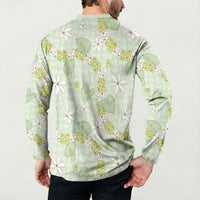 Hawaii Anthurium Tiare Pikake Lei Button Sweatshirt Sage Green Lauhala Art Pattern LT01 - Polynesian Pride