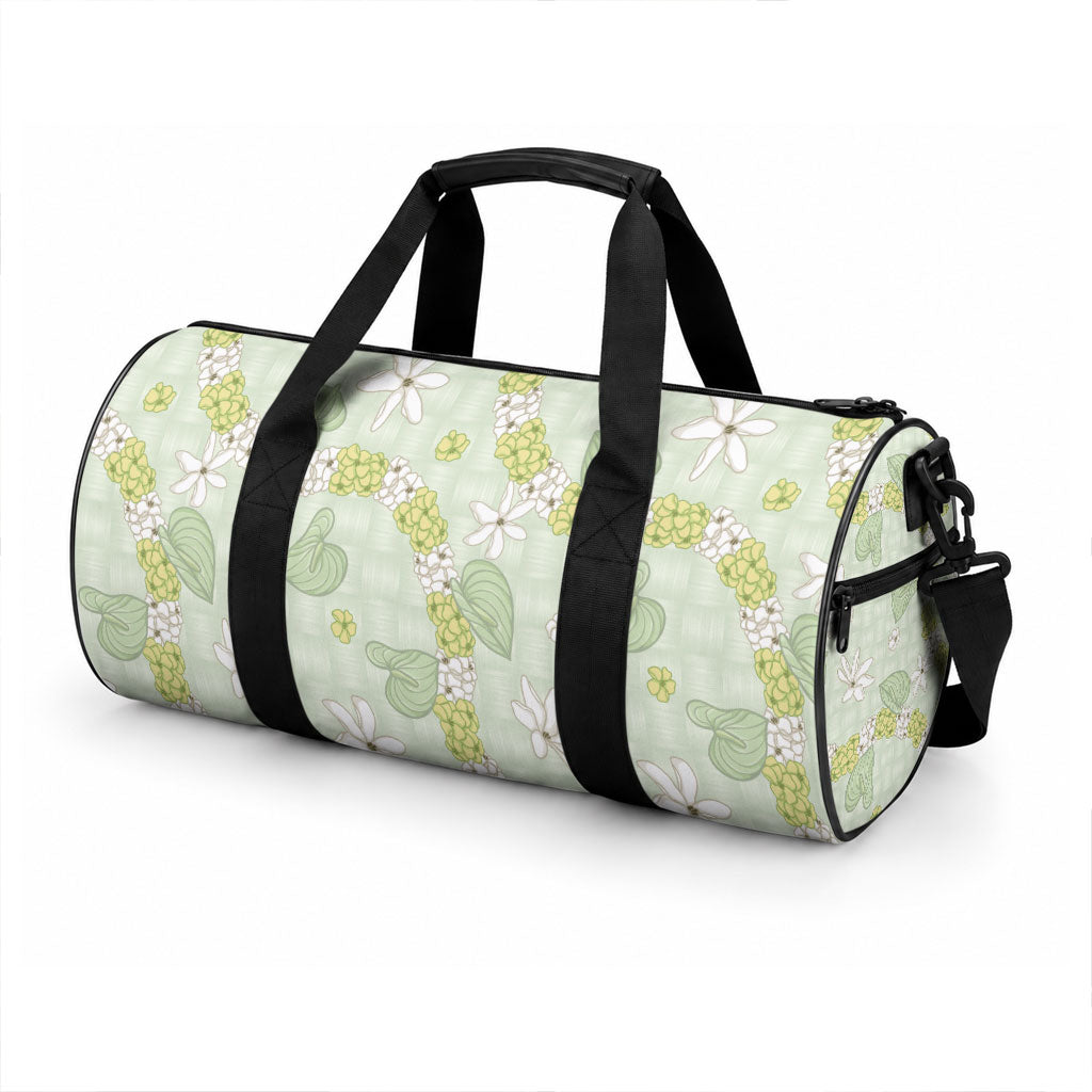 Hawaii Anthurium Tiare Pikake Lei Duffle Bag Sage Green Lauhala Art Pattern LT01 - Polynesian Pride