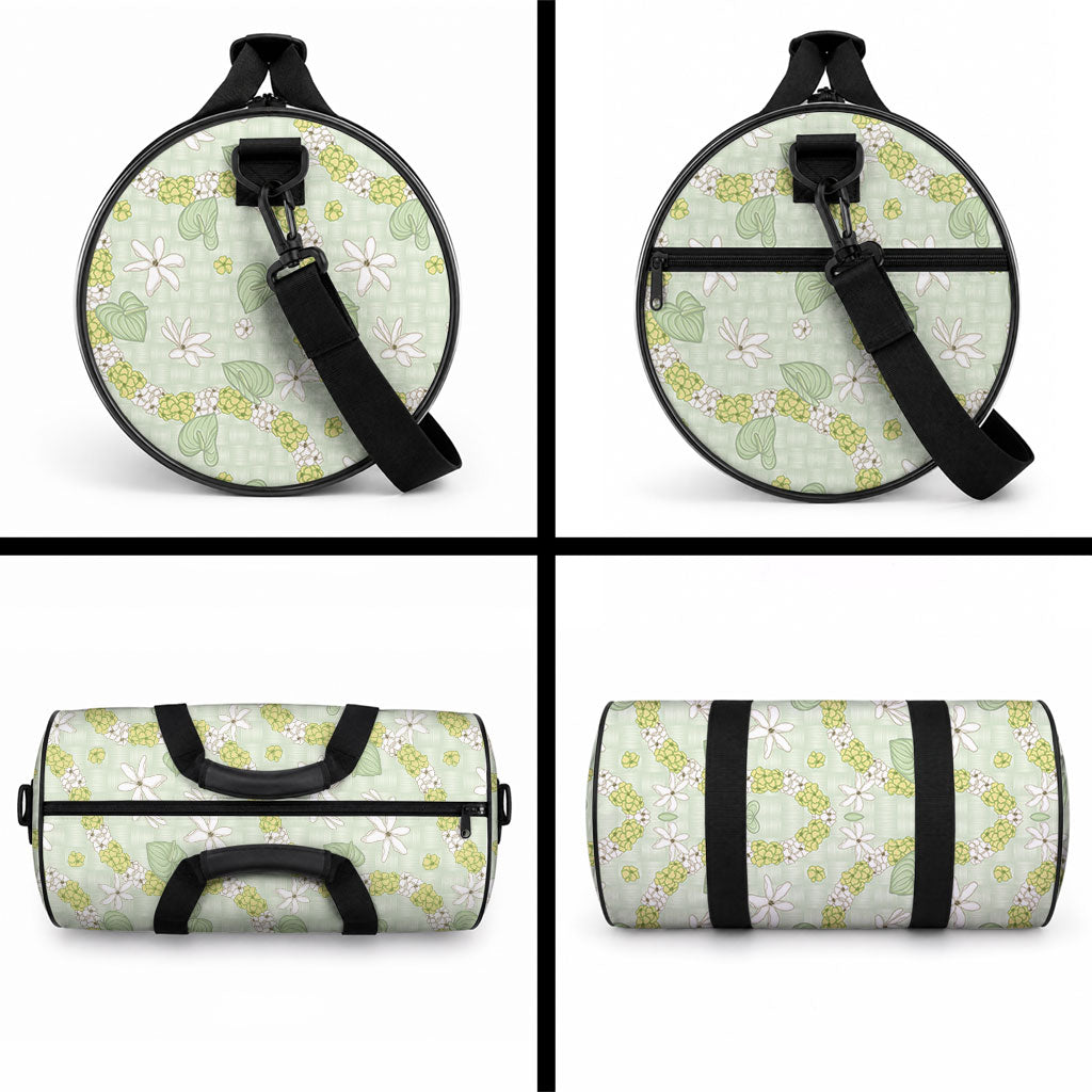 Hawaii Anthurium Tiare Pikake Lei Duffle Bag Sage Green Lauhala Art Pattern LT01 - Polynesian Pride