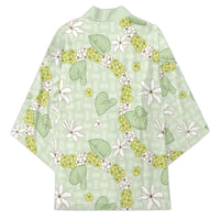 Hawaii Anthurium Tiare Pikake Lei Kimono Sage Green Lauhala Art Pattern LT01 - Polynesian Pride
