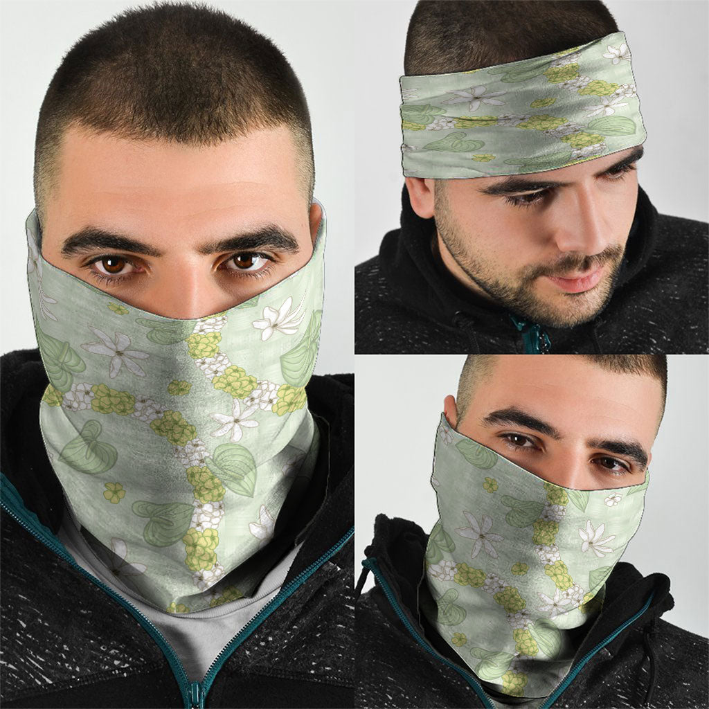 Hawaii Anthurium Tiare Pikake Lei Neck Gaiter Sage Green Lauhala Art Pattern LT01 - Polynesian Pride