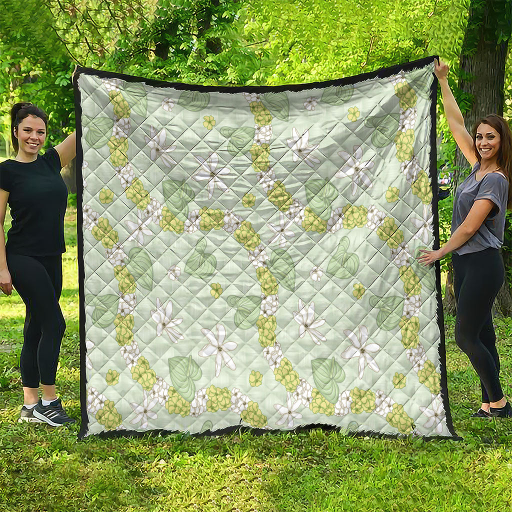 Hawaii Anthurium Tiare Pikake Lei Quilt Sage Green Lauhala Art Pattern LT01 - Polynesian Pride