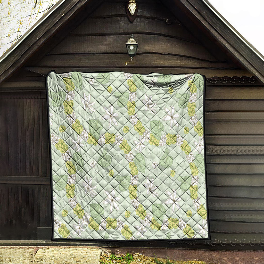 Hawaii Anthurium Tiare Pikake Lei Quilt Sage Green Lauhala Art Pattern LT01 - Polynesian Pride