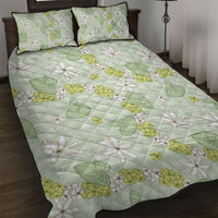 Hawaii Anthurium Tiare Pikake Lei Quilt Bed Set Sage Green Lauhala Art Pattern LT01 Green - Polynesian Pride