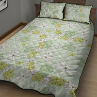 Hawaii Anthurium Tiare Pikake Lei Quilt Bed Set Sage Green Lauhala Art Pattern LT01 - Polynesian Pride