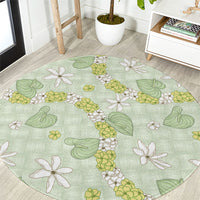Hawaii Anthurium Tiare Pikake Lei Round Carpet Sage Green Lauhala Art Pattern LT01 Green - Polynesian Pride
