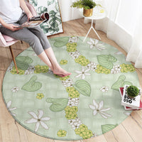 Hawaii Anthurium Tiare Pikake Lei Round Carpet Sage Green Lauhala Art Pattern LT01 - Polynesian Pride