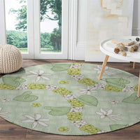 Hawaii Anthurium Tiare Pikake Lei Round Carpet Sage Green Lauhala Art Pattern LT01 - Polynesian Pride