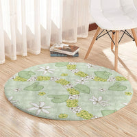 Hawaii Anthurium Tiare Pikake Lei Round Carpet Sage Green Lauhala Art Pattern LT01 - Polynesian Pride