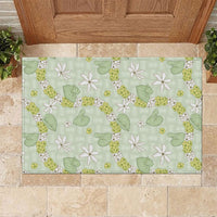 Hawaii Anthurium Tiare Pikake Lei Rubber Doormat Sage Green Lauhala Art Pattern LT01 Green - Polynesian Pride