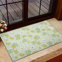 Hawaii Anthurium Tiare Pikake Lei Rubber Doormat Sage Green Lauhala Art Pattern LT01 - Polynesian Pride