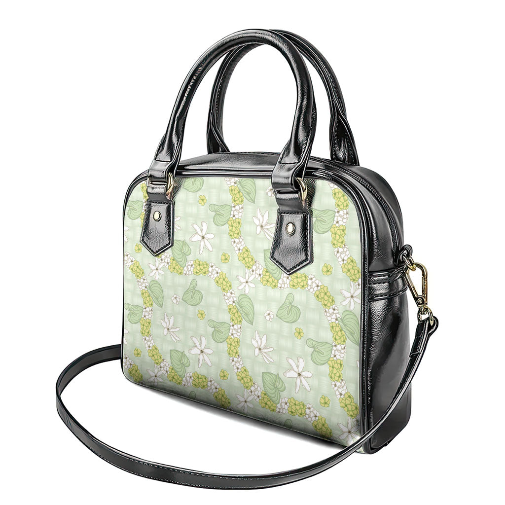 Hawaii Anthurium Tiare Pikake Lei Shoulder Handbag Sage Green Lauhala Art Pattern LT01 - Polynesian Pride