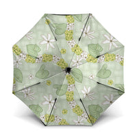 Hawaii Anthurium Tiare Pikake Lei Umbrella Sage Green Lauhala Art Pattern LT01 One Size Folded 11.42 inch Opened Diameter 37.4 inch Green - Polynesian Pride