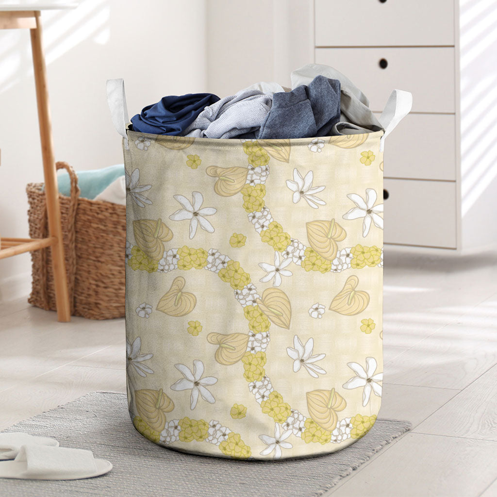 Hawaii Anthurium Tiare Pikake Lei Laundry Basket Melemele Lauhala Art Pattern LT01 Yellow - Polynesian Pride
