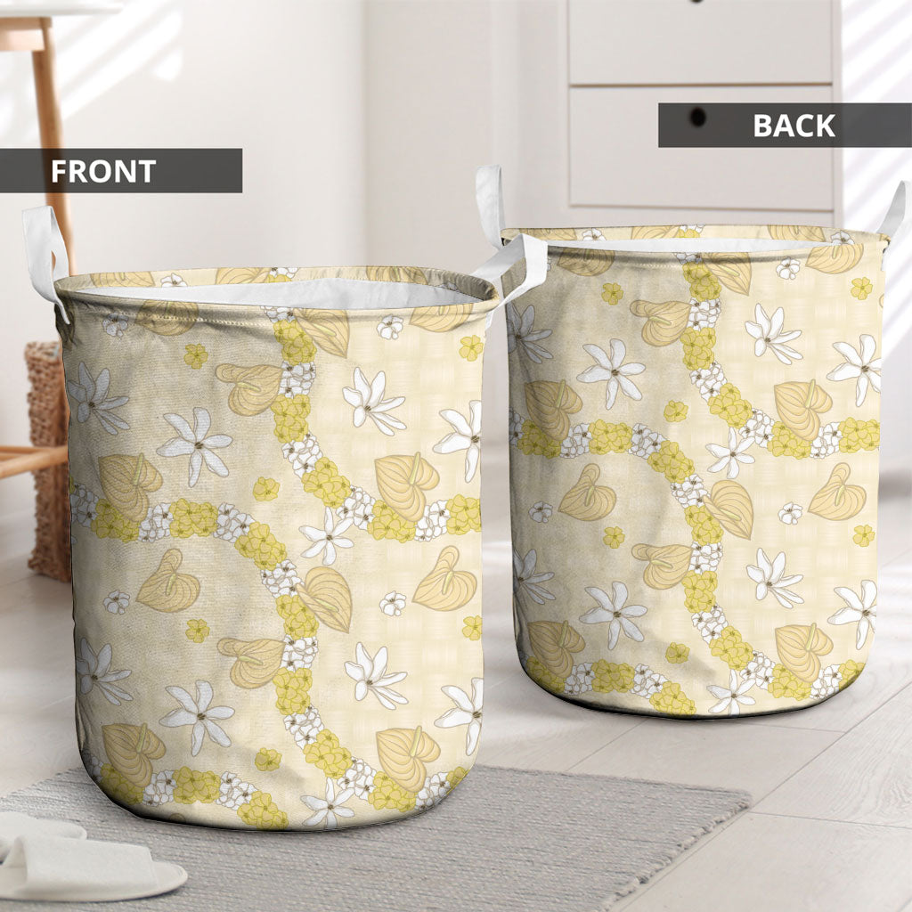 Hawaii Anthurium Tiare Pikake Lei Laundry Basket Melemele Lauhala Art Pattern LT01 - Polynesian Pride