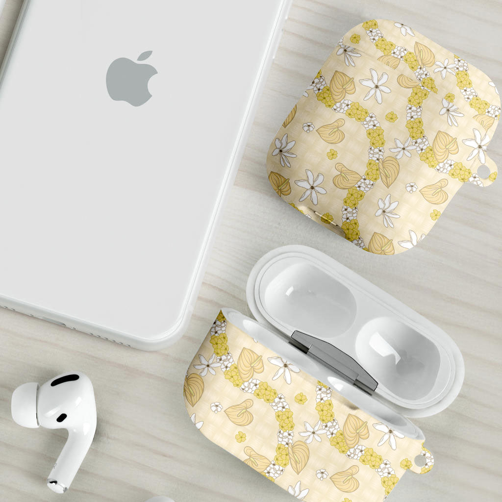 Hawaii Anthurium Tiare Pikake Lei AirPods Case Melemele Lauhala Art Pattern LT01 - Polynesian Pride