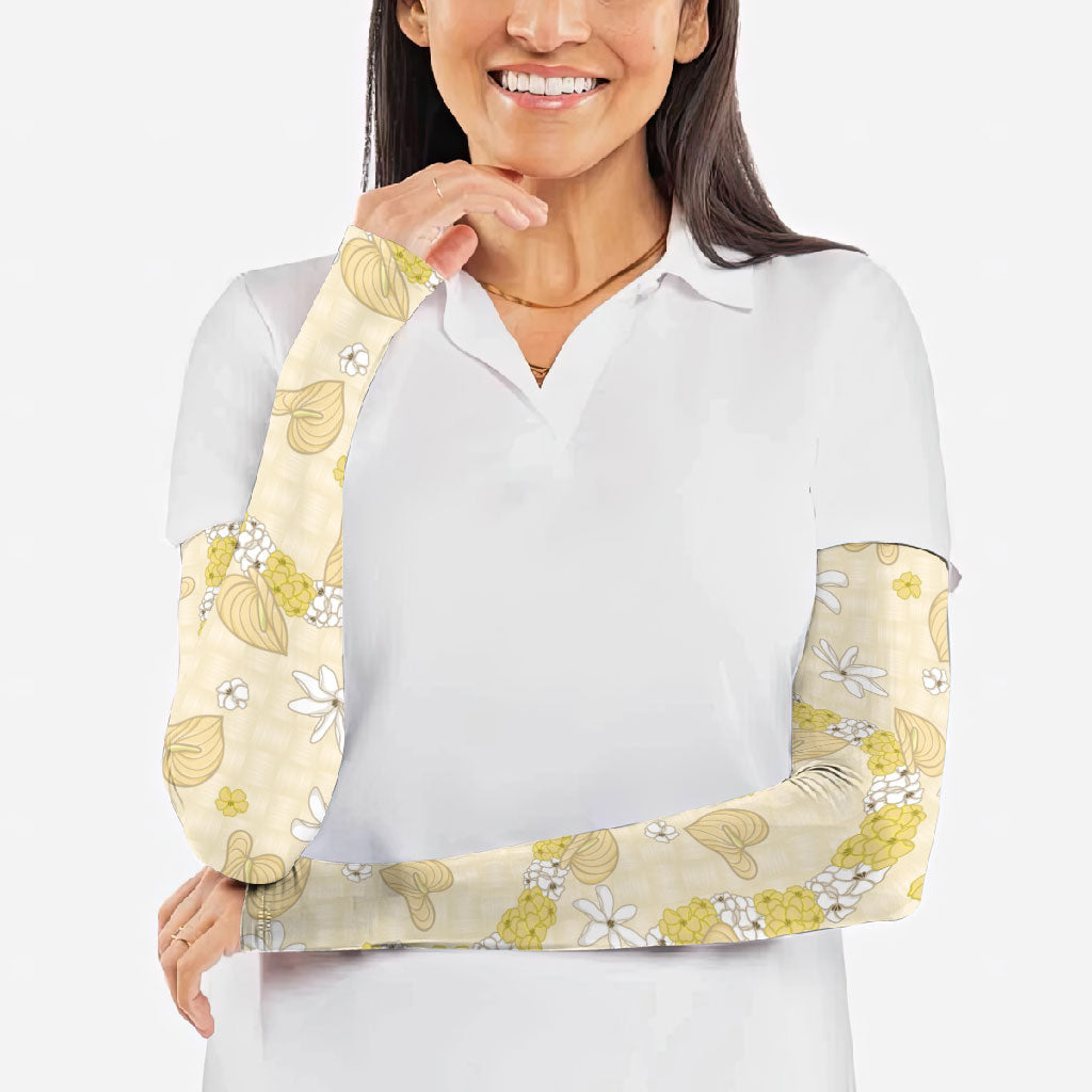 Hawaii Anthurium Tiare Pikake Lei Arm Sleeves Melemele Lauhala Art Pattern LT01 - Polynesian Pride