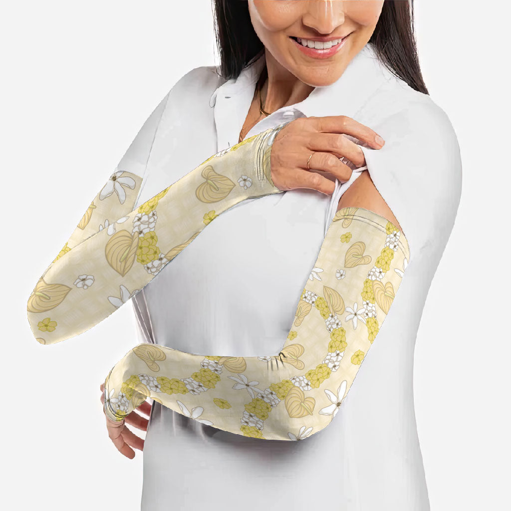 Hawaii Anthurium Tiare Pikake Lei Arm Sleeves Melemele Lauhala Art Pattern LT01 - Polynesian Pride
