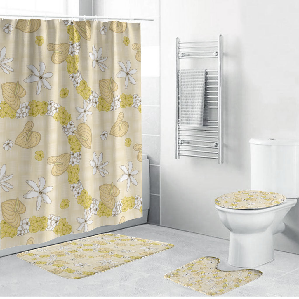 Hawaii Anthurium Tiare Pikake Lei Bathroom Set Melemele Lauhala Art Pattern LT01 Bathroom Set (4 pcs) Yellow - Polynesian Pride