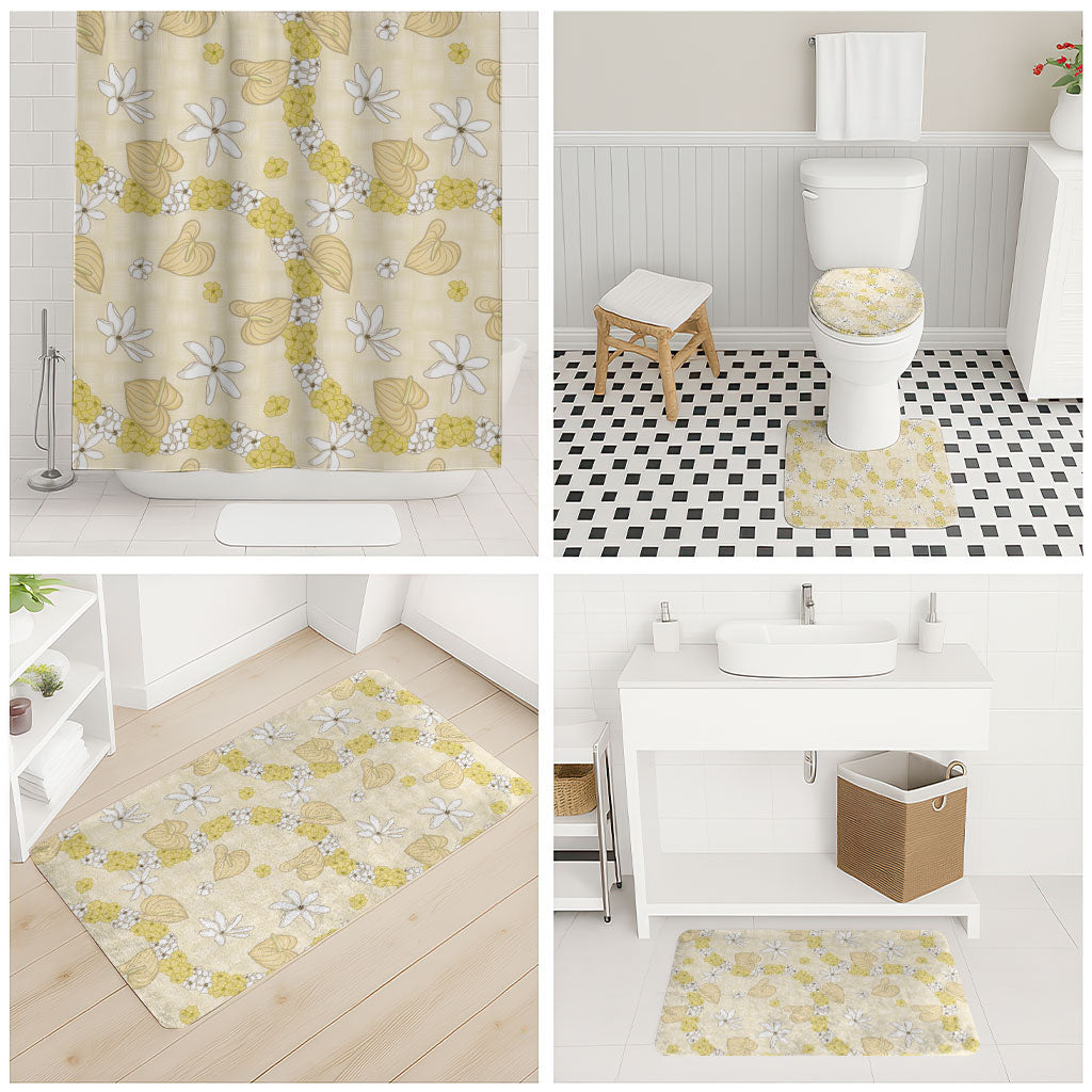 Hawaii Anthurium Tiare Pikake Lei Bathroom Set Melemele Lauhala Art Pattern LT01 - Polynesian Pride