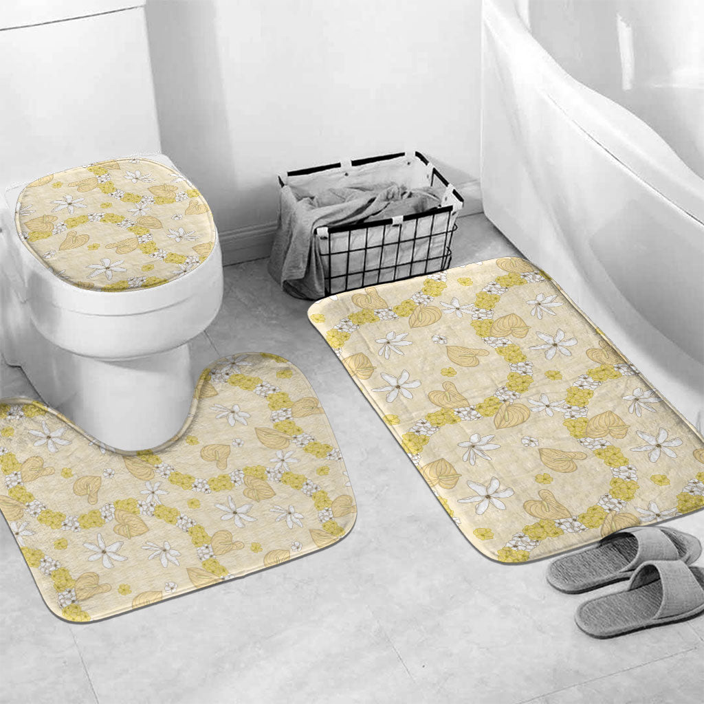 Hawaii Anthurium Tiare Pikake Lei Bathroom Set Melemele Lauhala Art Pattern LT01 Mat Set Only (3 pcs) One Size Yellow - Polynesian Pride