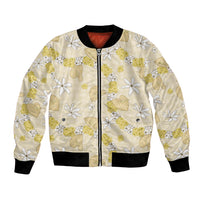 Hawaii Anthurium Tiare Pikake Lei Bomber Jacket Melemele Lauhala Art Pattern LT01 Unisex Yellow - Polynesian Pride