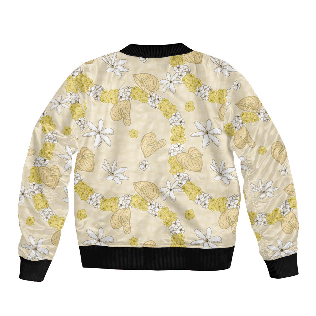 Hawaii Anthurium Tiare Pikake Lei Bomber Jacket Melemele Lauhala Art Pattern LT01 - Polynesian Pride