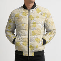 Hawaii Anthurium Tiare Pikake Lei Bomber Puffer Jacket Melemele Lauhala Art Pattern LT01 - Polynesian Pride