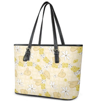 Hawaii Anthurium Tiare Pikake Lei Leather Tote Bag Melemele Lauhala Art Pattern LT01 - Polynesian Pride