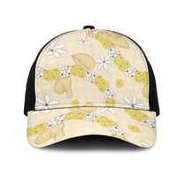 Hawaii Anthurium Tiare Pikake Lei Mesh Trucker Cap Melemele Lauhala Art Pattern LT01 One Size Black Yellow - Polynesian Pride