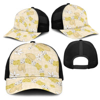 Hawaii Anthurium Tiare Pikake Lei Mesh Trucker Cap Melemele Lauhala Art Pattern LT01 - Polynesian Pride