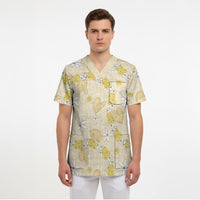 Hawaii Anthurium Tiare Pikake Lei Scrub Top Melemele Lauhala Art Pattern LT01 - Polynesian Pride