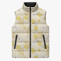 Hawaii Anthurium Tiare Pikake Lei Sleeveless Puffer Jacket Melemele Lauhala Art Pattern LT01 Unisex Yellow - Polynesian Pride