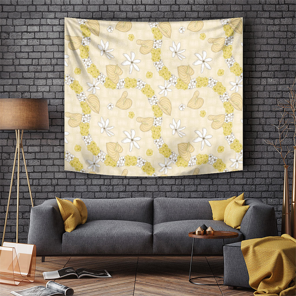 Hawaii Anthurium Tiare Pikake Lei Tapestry Melemele Lauhala Art Pattern LT01 Yellow - Polynesian Pride