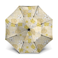 Hawaii Anthurium Tiare Pikake Lei Umbrella Melemele Lauhala Art Pattern LT01 One Size Folded 11.42 inch Opened Diameter 37.4 inch Yellow - Polynesian Pride