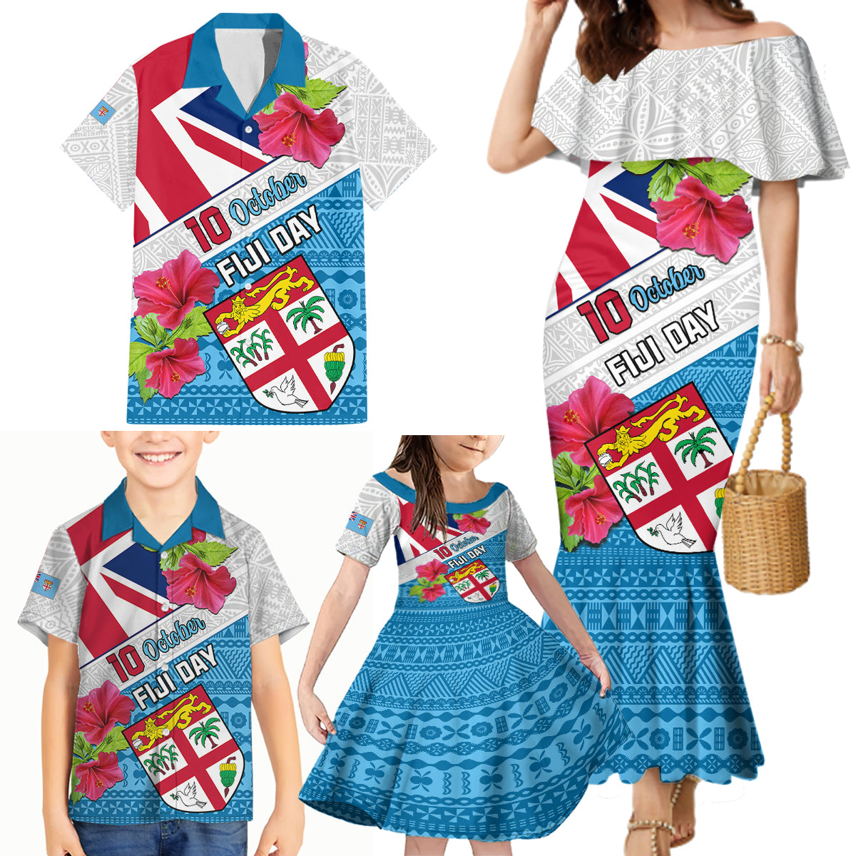 Fiji Day Family Matching Mermaid Dress and Hawaiian Shirt Fijian Hibiscus Special Version LT01 - Polynesian Pride