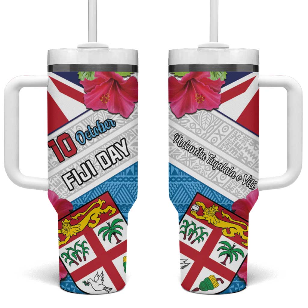 Fiji Day Tumbler With Handle Fijian Hibiscus Special Version LT01 One Size: 40 oz White - Polynesian Pride