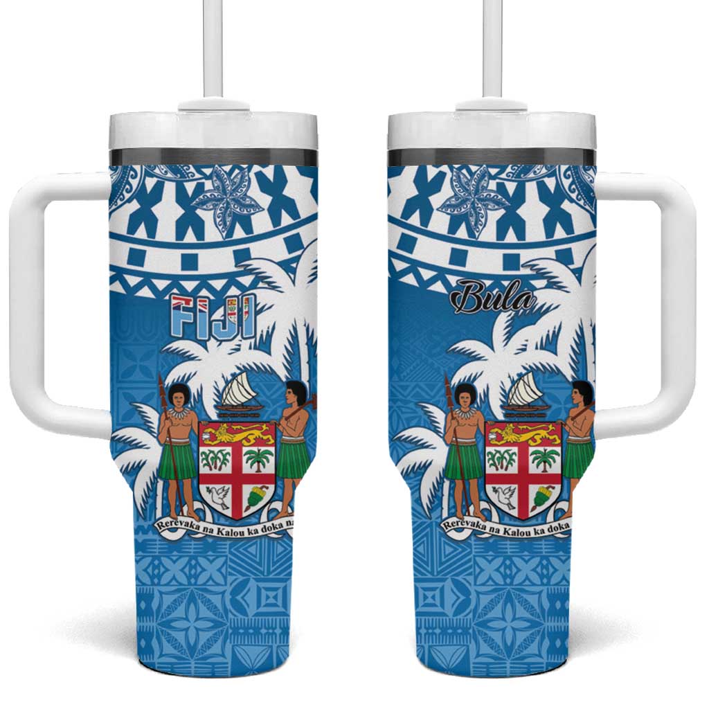 Fiji Tumbler With Handle Bula Fijian Tapa Pattern LT01 One Size: 40 oz Blue - Polynesian Pride