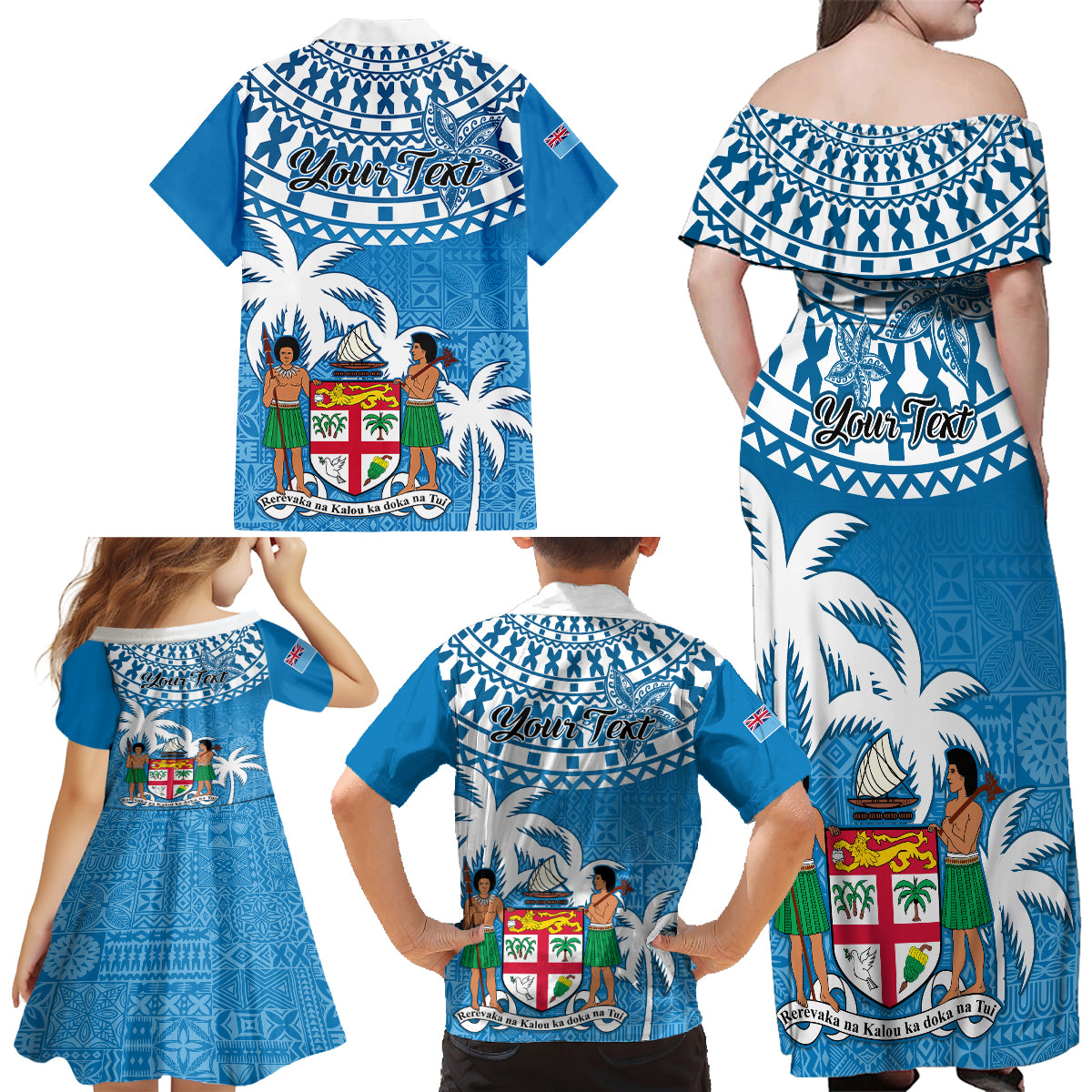 Personalised Fiji Family Matching Off Shoulder Long Sleeve Dress and H Polynesian Pride