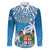 Personalised Fiji Family Matching Off Shoulder Long Sleeve Dress and Hawaiian Shirt Bula Fijian Tapa Pattern LT01 Dad's Shirt - Long Sleeve Blue - Polynesian Pride