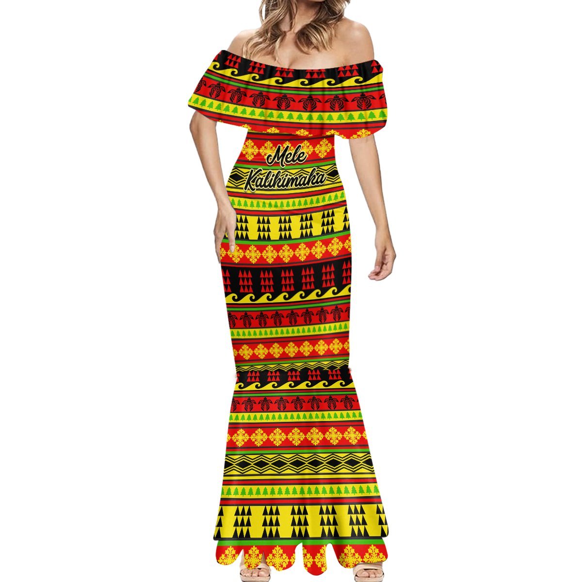 Custom Hawaii Christmas Mermaid Dress Hawaiian Quilt Pattern Reggae Version LT01 - Polynesian Pride