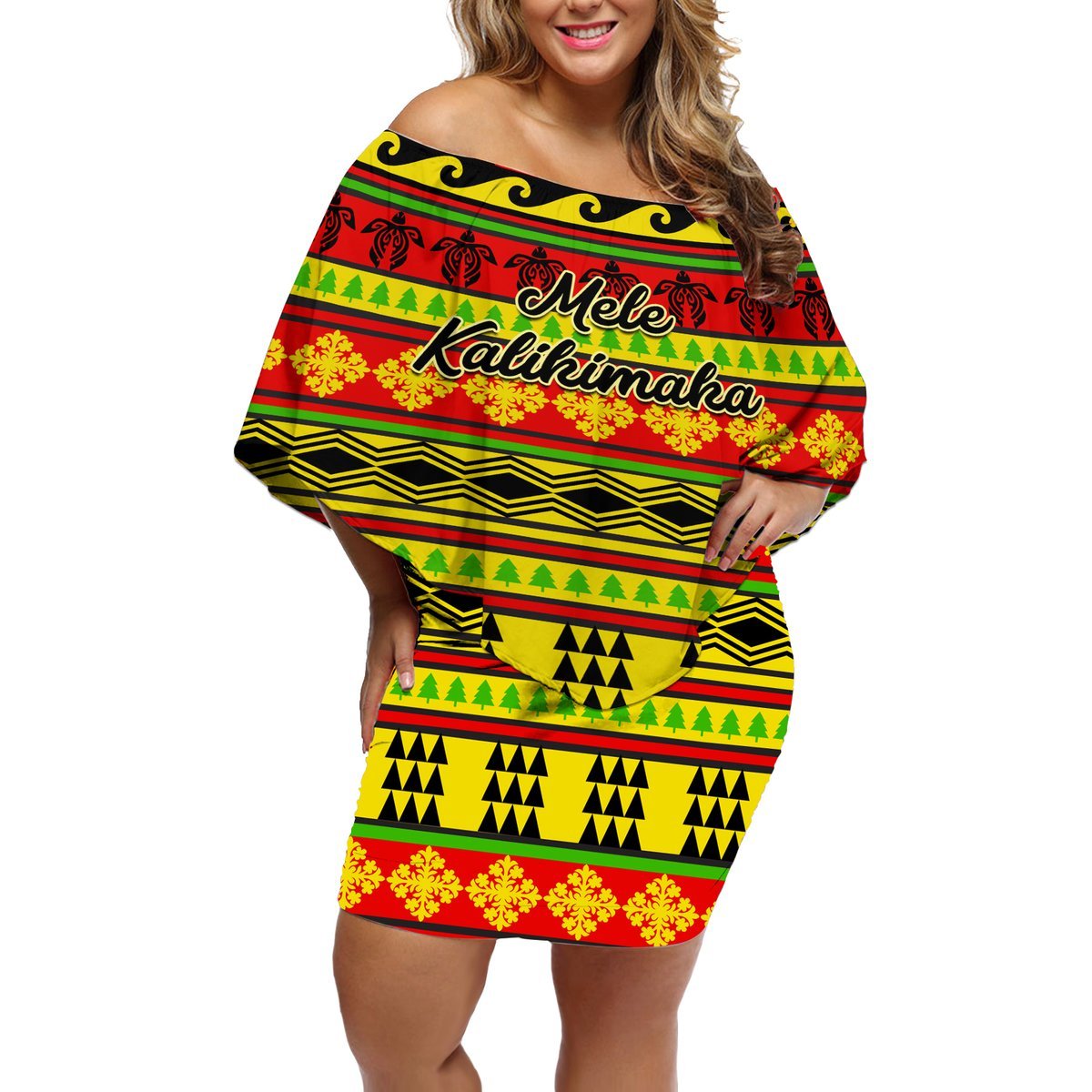 Custom Hawaii Christmas Off Shoulder Short Dress Hawaiian Quilt Pattern Reggae Version LT01 Women Art - Polynesian Pride