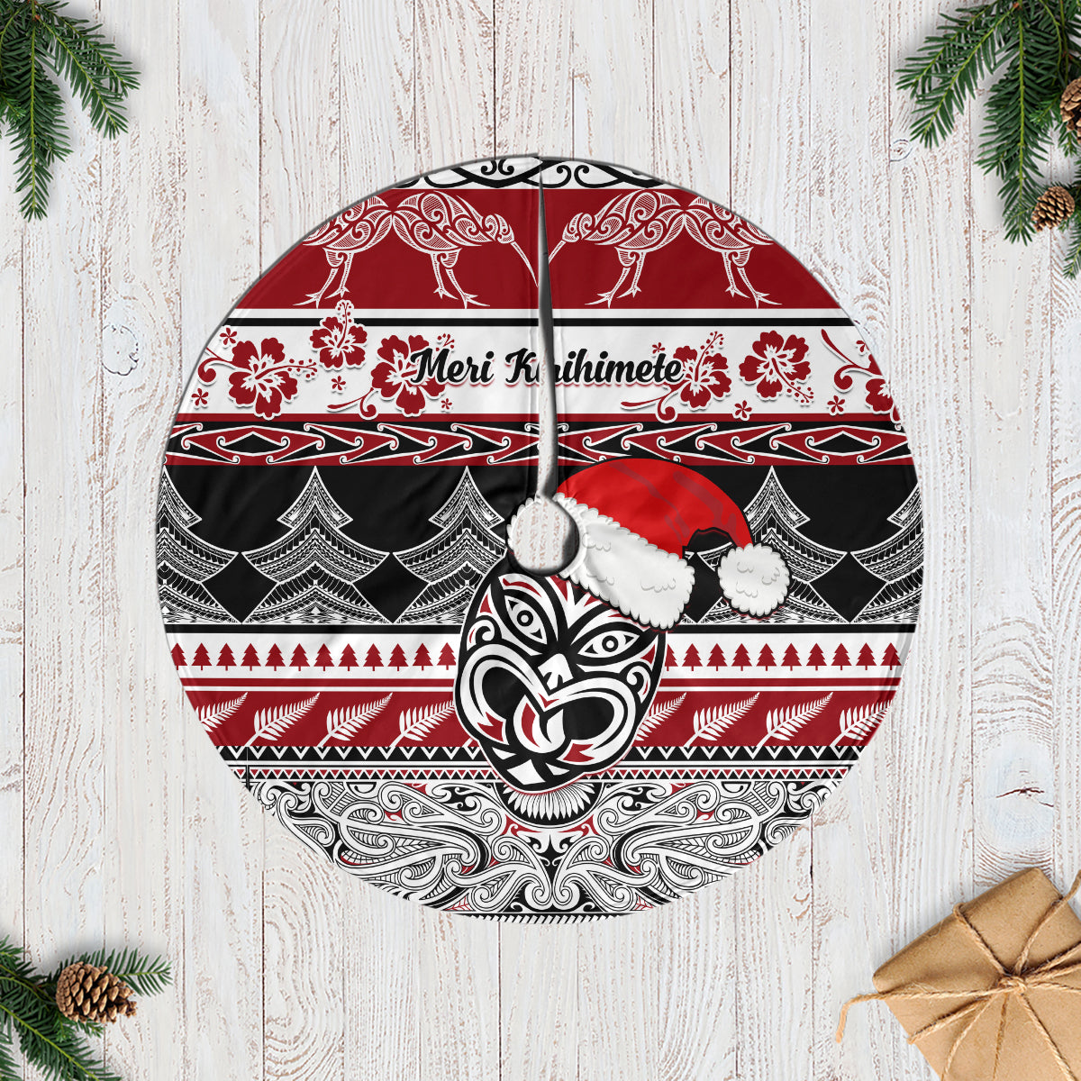 New Zealand Christmas Tree Skirt Maori Meri Kirihimete Moko LT01 Casual Tree Skirts Red - Polynesian Pride