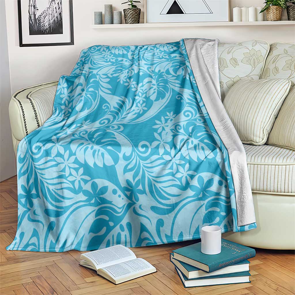 Tahiti Ninamu Tiare Floral Blanket Monstera Palm Tropical Leaves LT01 Blue - Polynesian Pride