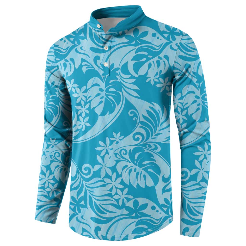 Tahiti Ninamu Tiare Floral Button Sweatshirt Monstera Palm Tropical Leaves LT01 - Polynesian Pride