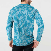 Tahiti Ninamu Tiare Floral Button Sweatshirt Monstera Palm Tropical Leaves LT01 - Polynesian Pride