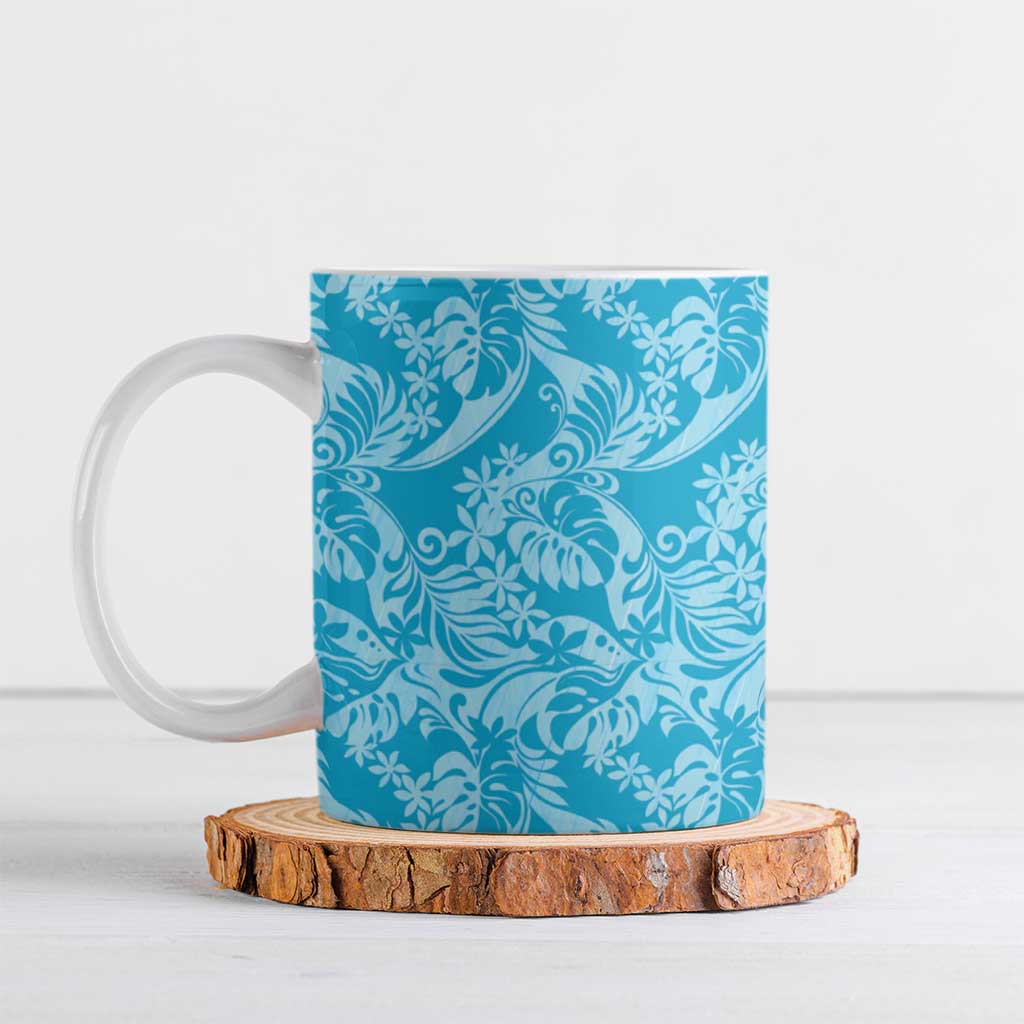 Tahiti Ninamu Tiare Floral Ceramic Mug Monstera Palm Tropical Leaves LT01 Blue - Polynesian Pride